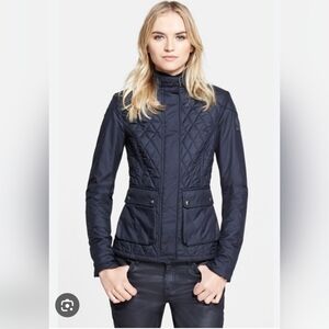 Belstaff Black Quilted Waxed Moto Jacket Buckle Collar EU 46 US 14